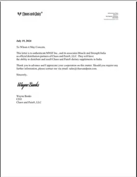 Chaos and Pain distribution partner letter